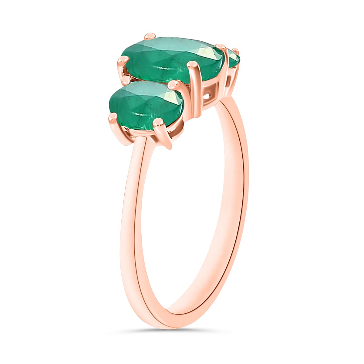 14K Rose Gold   Zambian Emerald  3 Stone Ring 2.20 ct,  Gold Wt. 4 Gms  2.200  Ct.