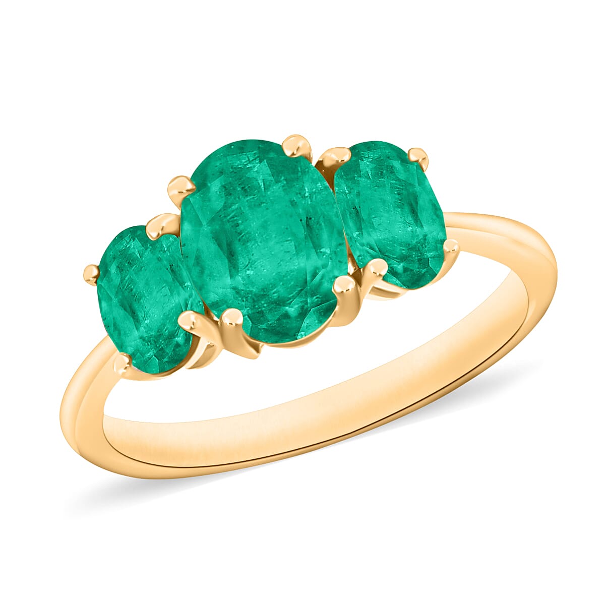 18K Yellow Gold   Zambian Emerald  3 Stone Ring 2.12 ct,  Gold Wt. 5 Gms  2.120  Ct.