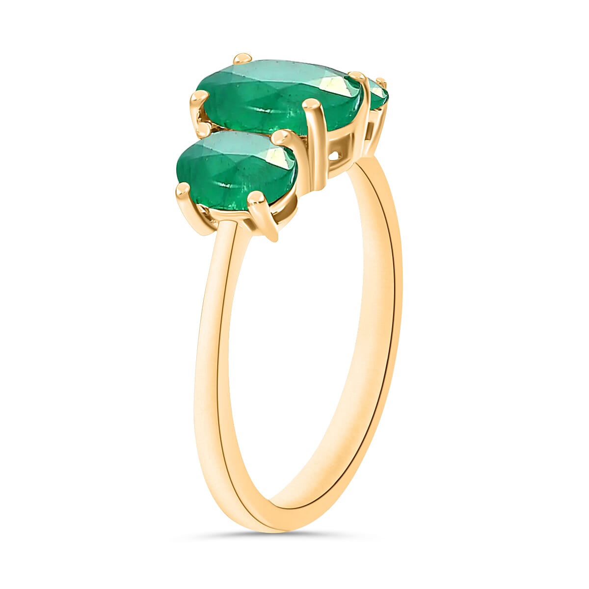 18K Yellow Gold   Zambian Emerald  3 Stone Ring 2.12 ct,  Gold Wt. 5 Gms  2.120  Ct.