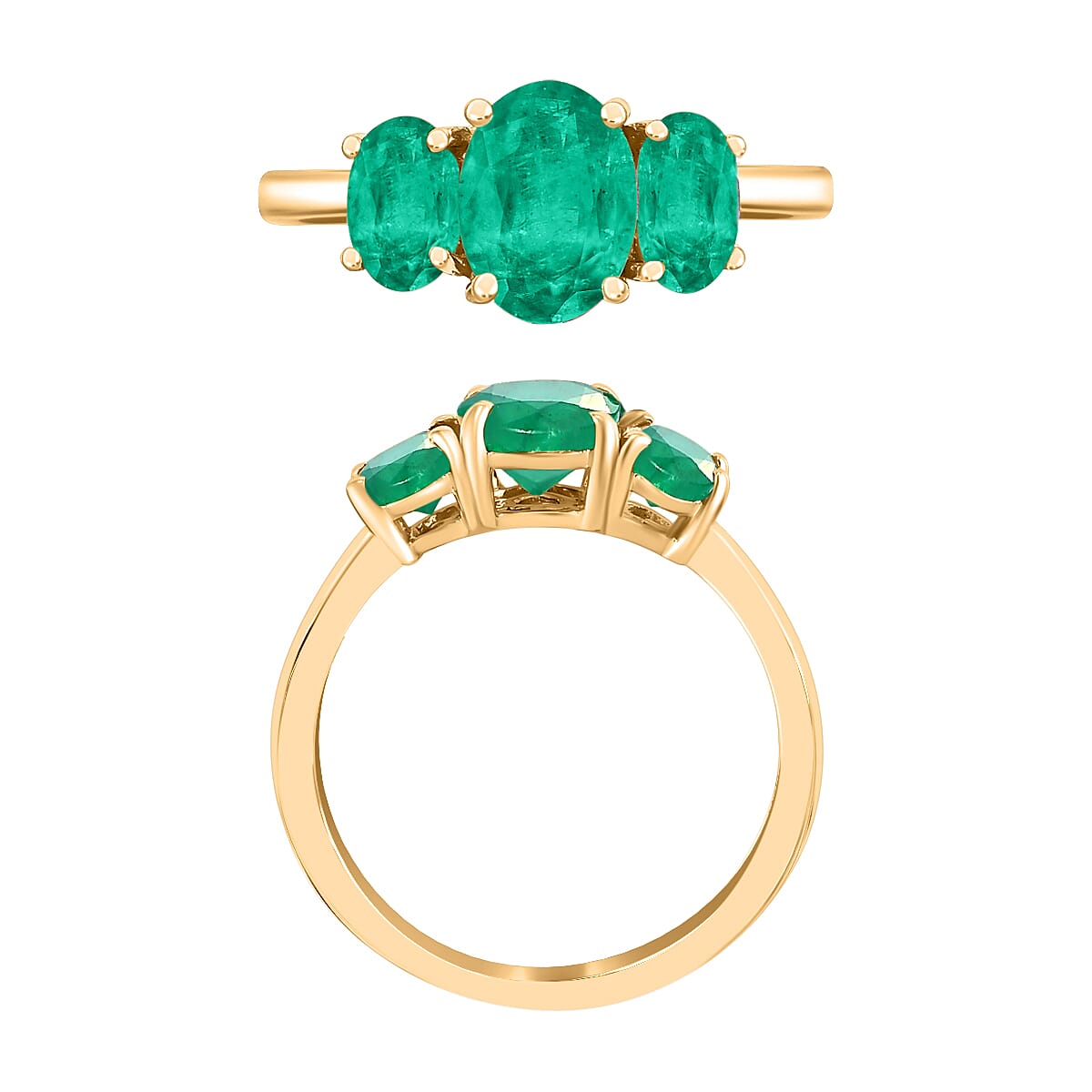 18K Yellow Gold   Zambian Emerald  3 Stone Ring 2.12 ct,  Gold Wt. 5 Gms  2.120  Ct.