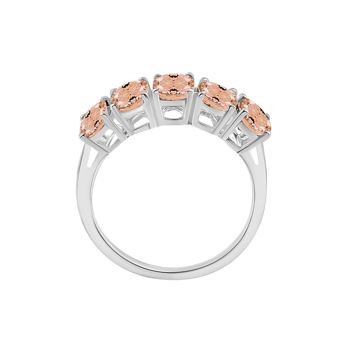 Morganite 5 Stone Ring in Platinum Overlay Sterling Silver 2.20 Ct