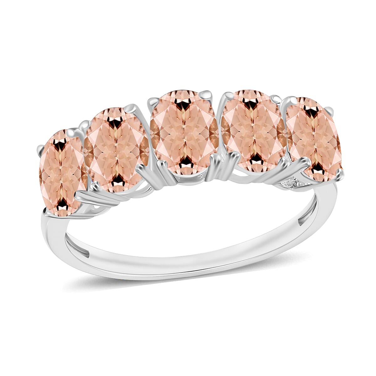 Morganite 5 Stone Ring in Platinum Overlay Sterling Silver 2.20 Ct