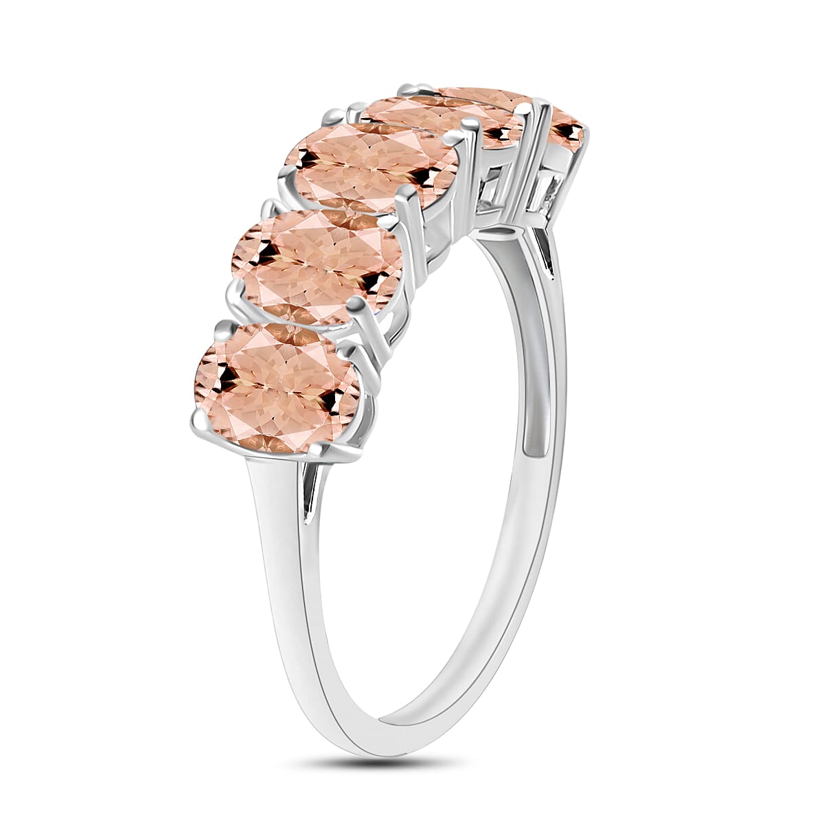 Morganite 5 Stone Ring in Platinum Overlay Sterling Silver 2.20 Ct