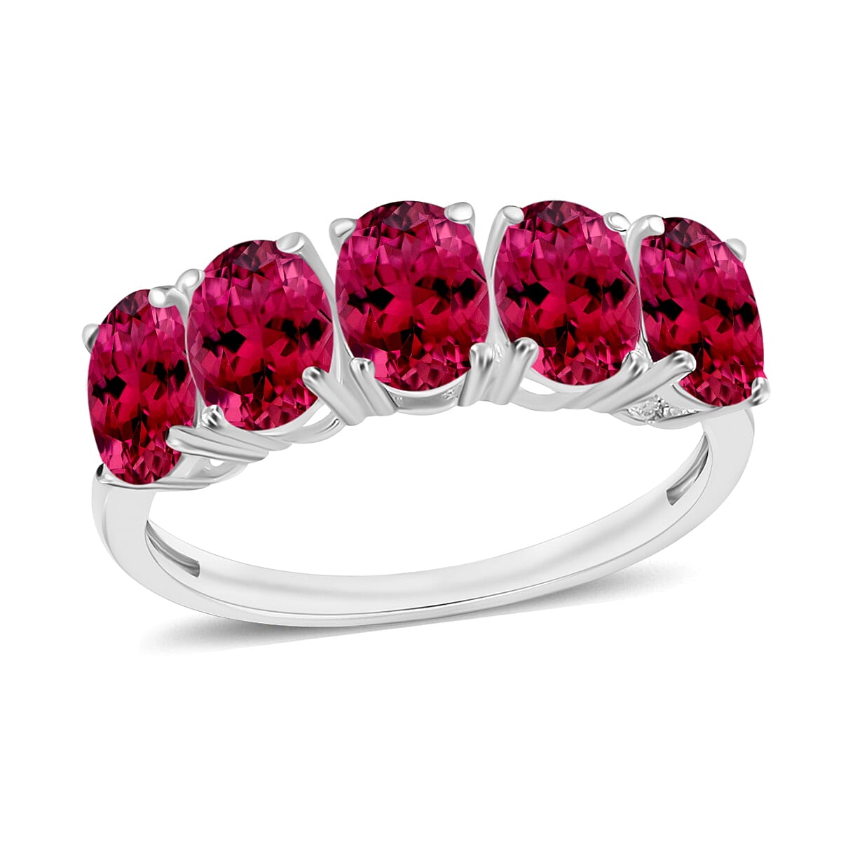 18K W Gold   Rubellite  5 Stone Ring 5.00 ct,  Gold Wt. 5.5 Gms  5.000  Ct.