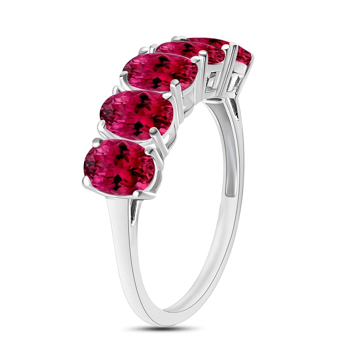 18K W Gold   Rubellite  5 Stone Ring 5.00 ct,  Gold Wt. 5.5 Gms  5.000  Ct.