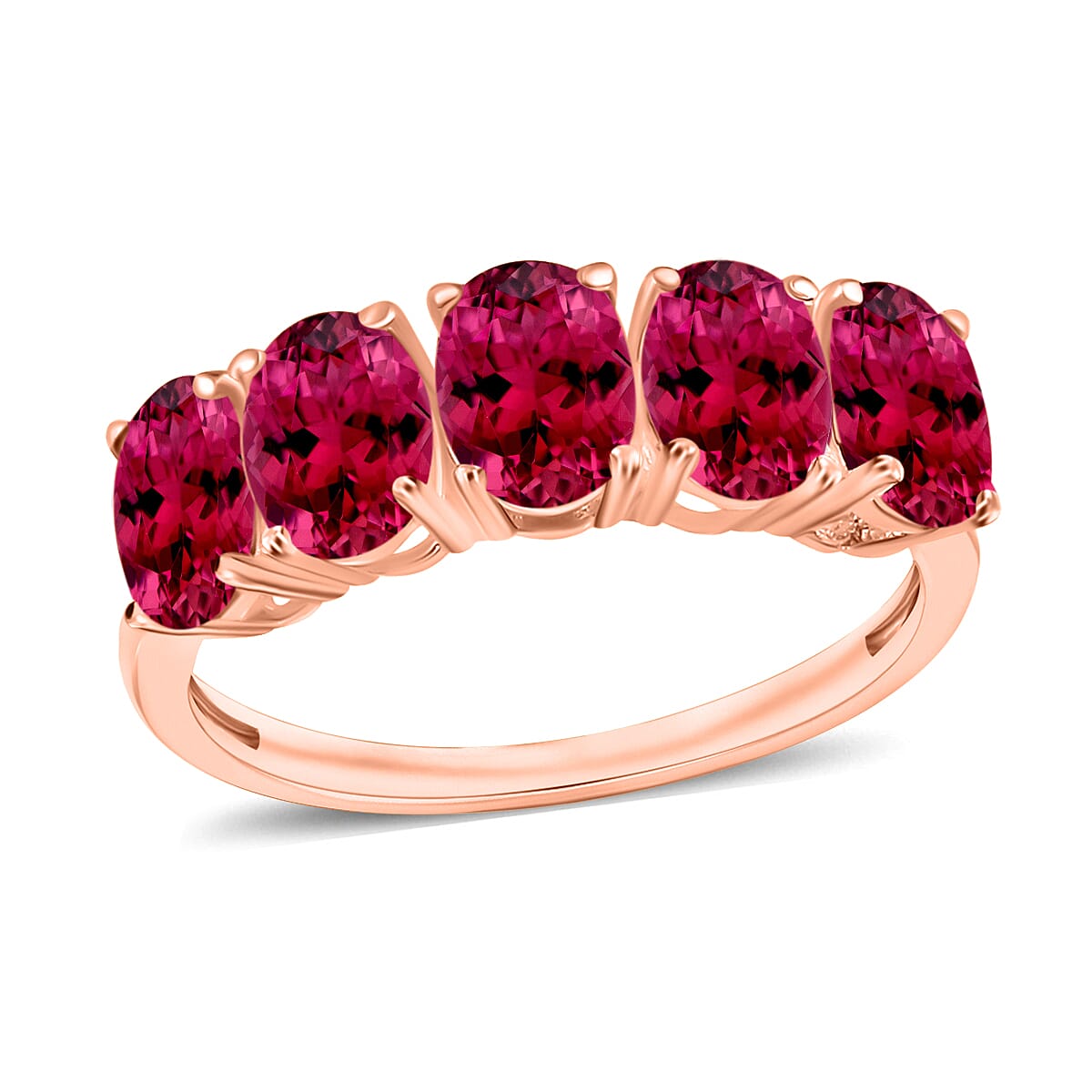 18K Rose Gold   Rubellite  5 Stone Ring 5.00 ct,  Gold Wt. 5.5 Gms  5.000  Ct.