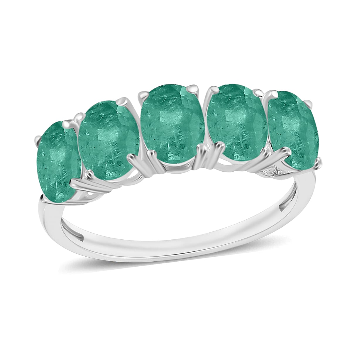 Zambian Emerald  5 Stone Ring in Platinum Overlay Sterling Silver 2.30 ct  2.300  Ct.