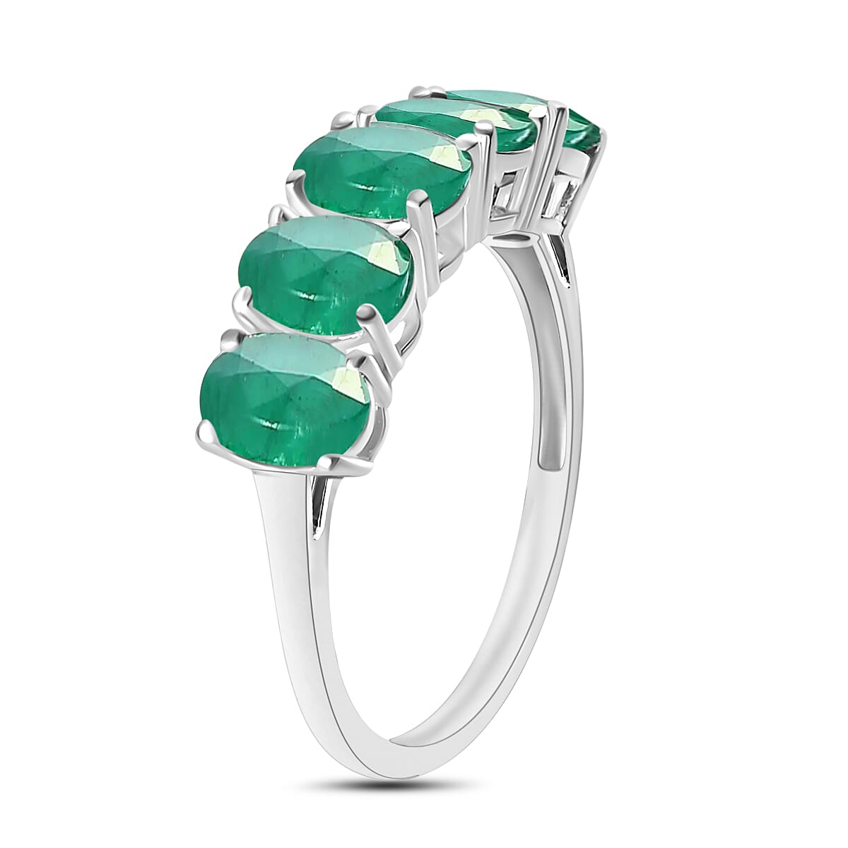 Zambian Emerald  5 Stone Ring in Platinum Overlay Sterling Silver 2.30 ct  2.300  Ct.