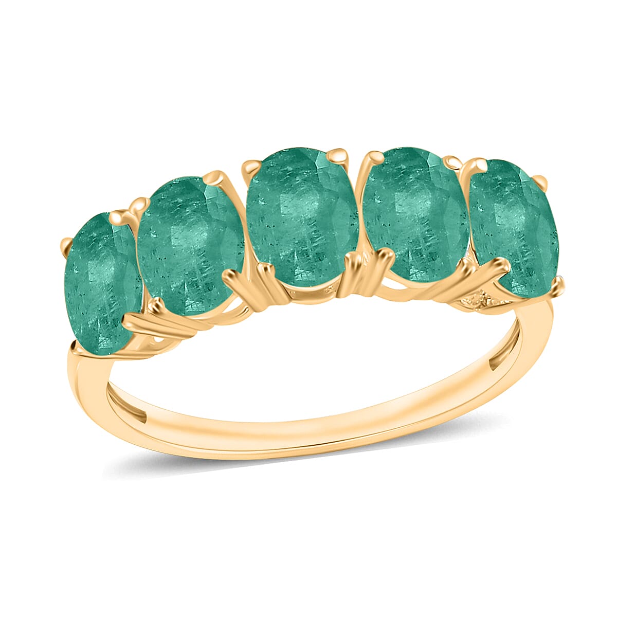 14K Yellow Gold   Zambian Emerald  5 Stone Ring 2.30 ct,  Gold Wt. 4 Gms  2.300  Ct.