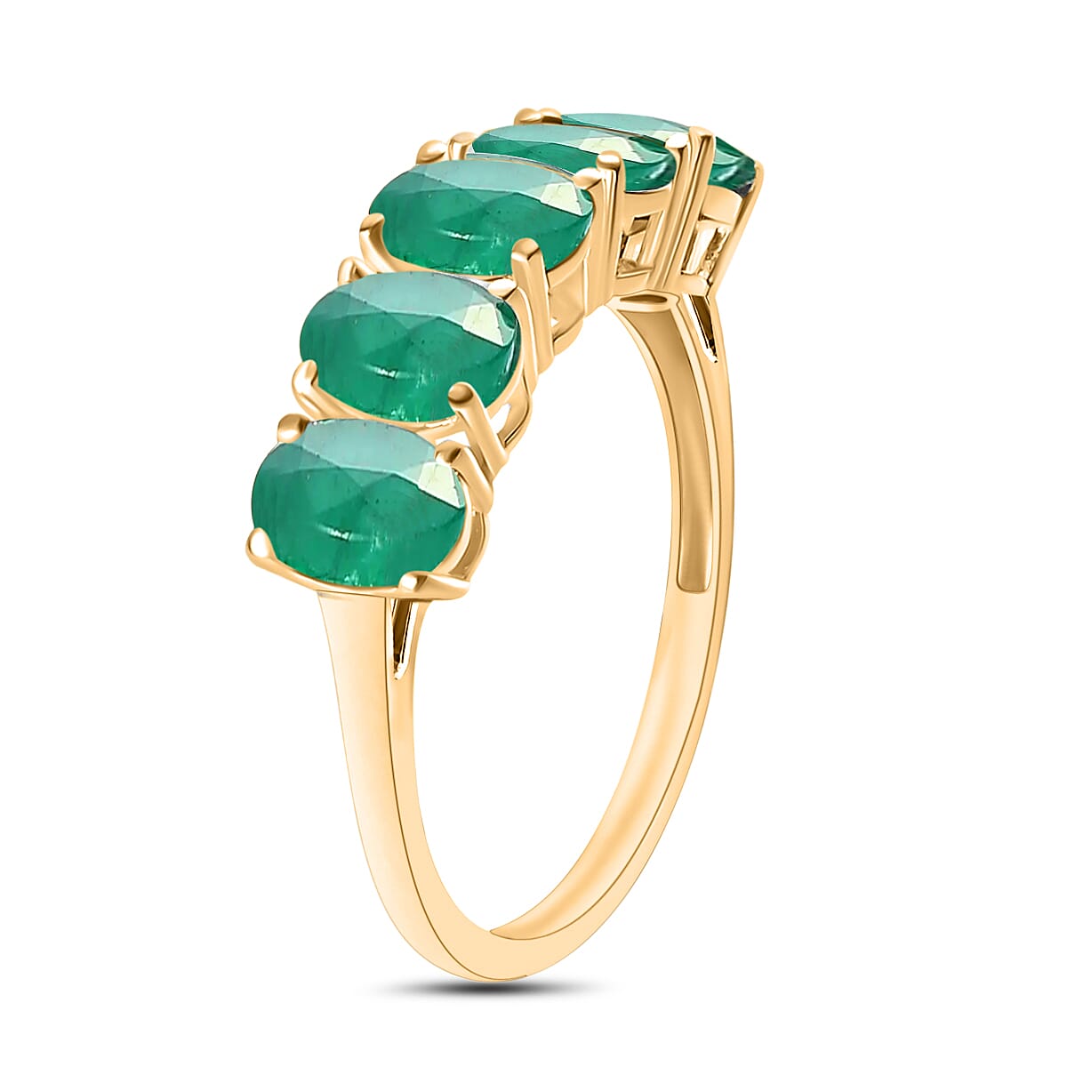 14K Yellow Gold   Zambian Emerald  5 Stone Ring 2.30 ct,  Gold Wt. 4 Gms  2.300  Ct.