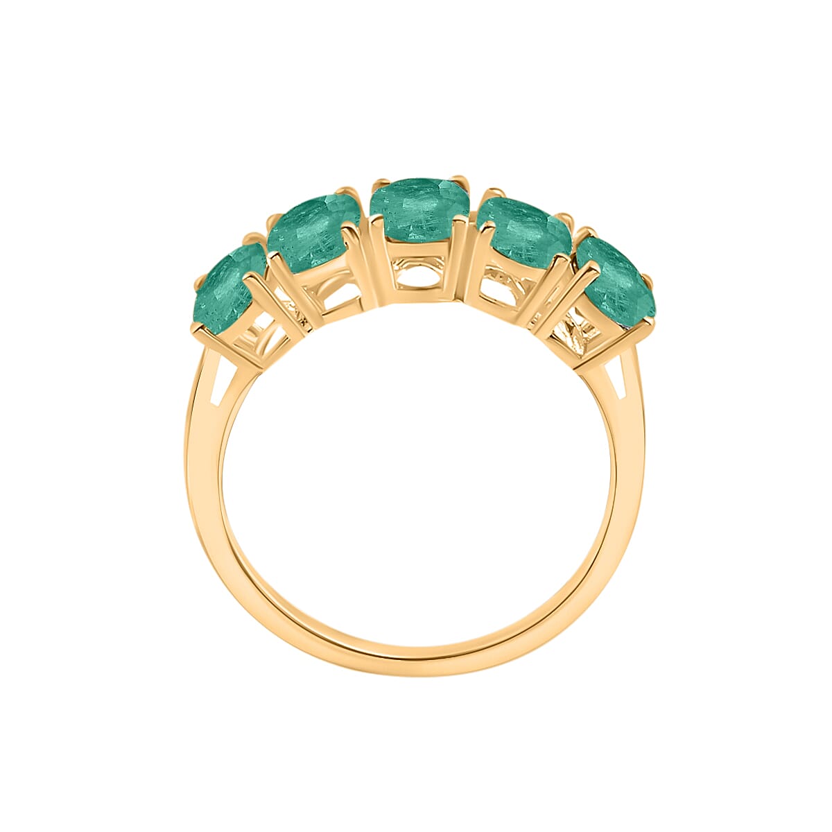 14K Yellow Gold   Zambian Emerald  5 Stone Ring 2.30 ct,  Gold Wt. 4 Gms  2.300  Ct.