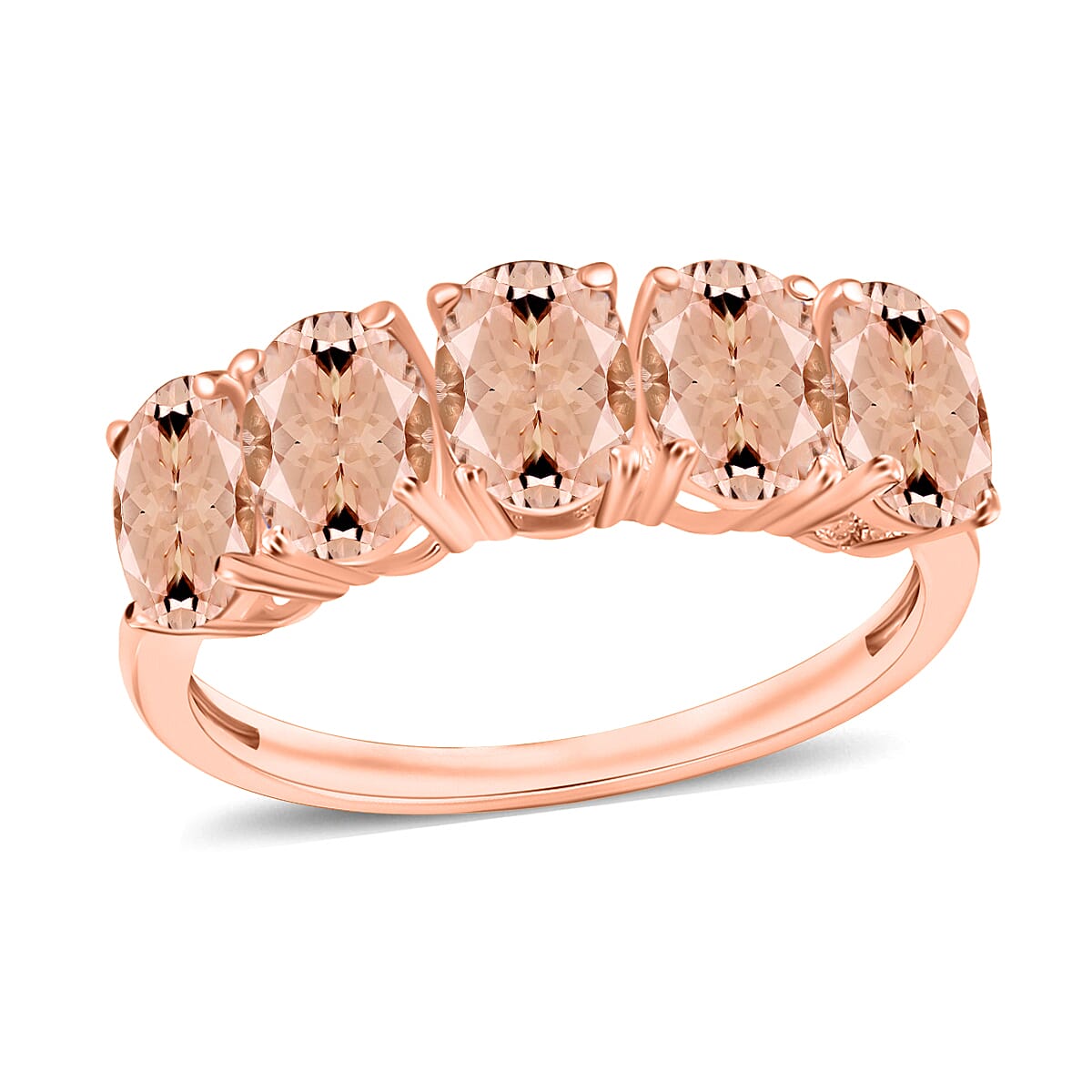 14K Rose Gold   Pink Morganite  5 Stone Ring 2.75 ct,  Gold Wt. 4 Gms  2.750  Ct.