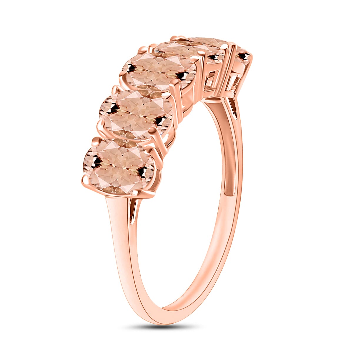 14K Rose Gold   Pink Morganite  5 Stone Ring 2.75 ct,  Gold Wt. 4 Gms  2.750  Ct.