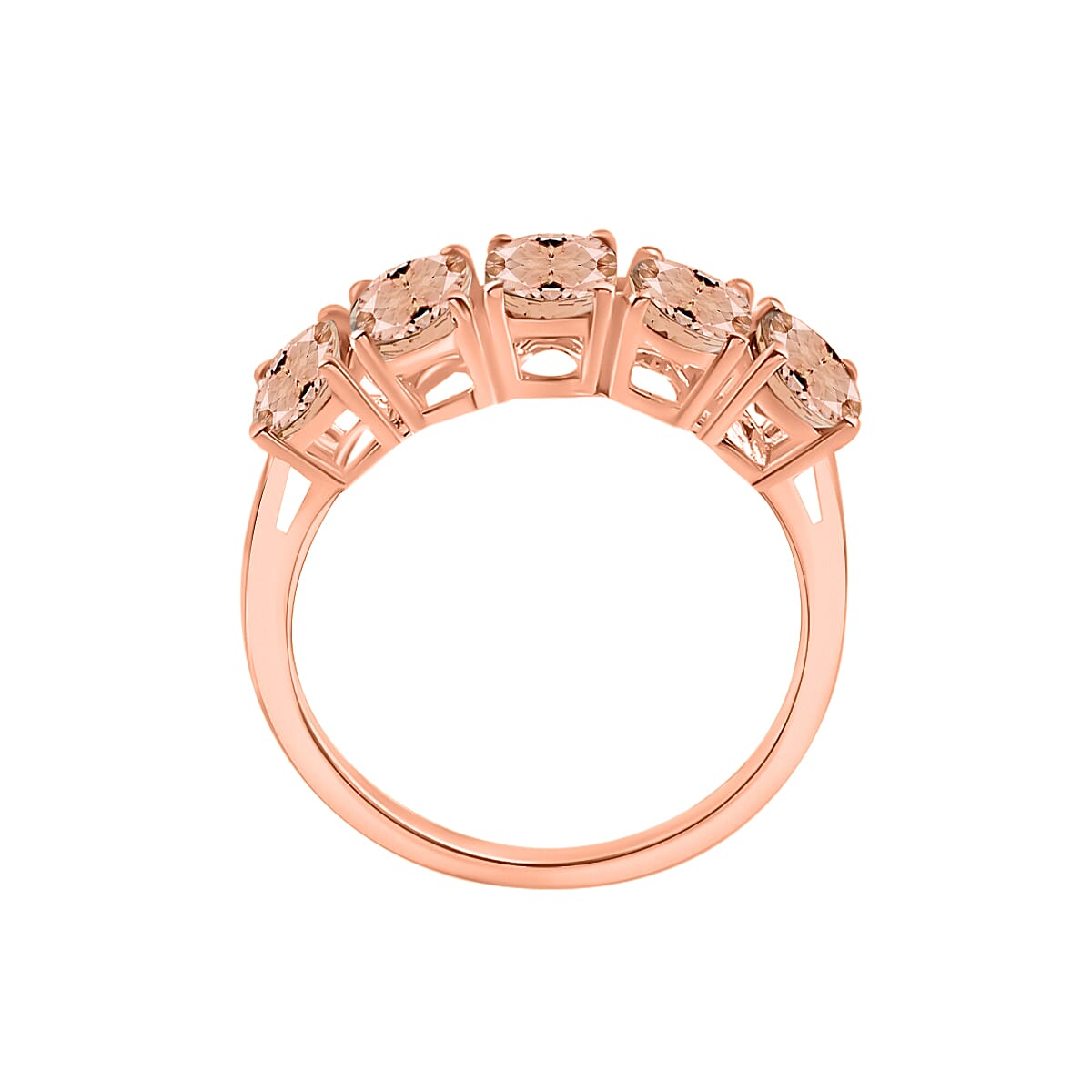 14K Rose Gold   Pink Morganite  5 Stone Ring 2.75 ct,  Gold Wt. 4 Gms  2.750  Ct.