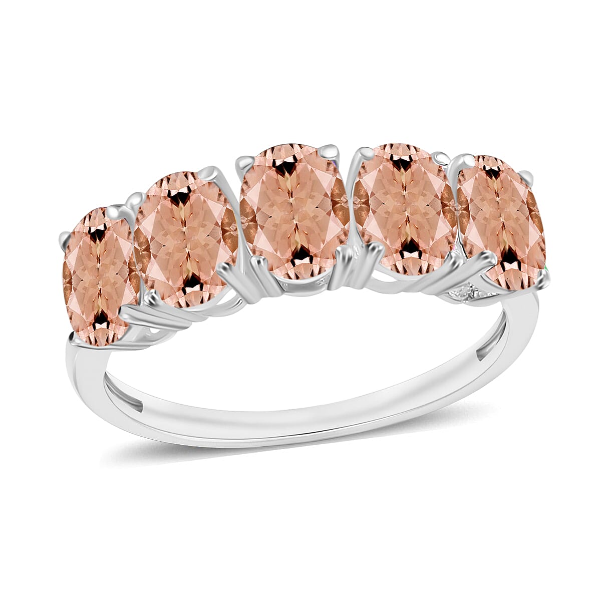 18K W Gold   Pink Morganite  5 Stone Ring 4.50 ct,  Gold Wt. 1 Gms  4.500  Ct.