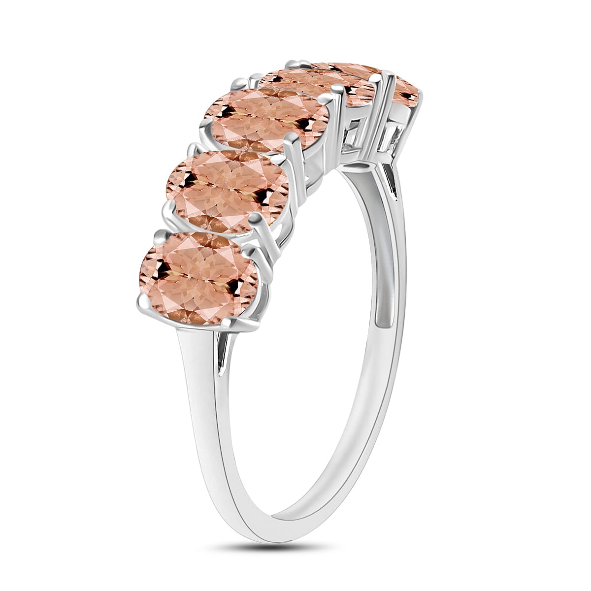 18K W Gold   Pink Morganite  5 Stone Ring 4.50 ct,  Gold Wt. 1 Gms  4.500  Ct.