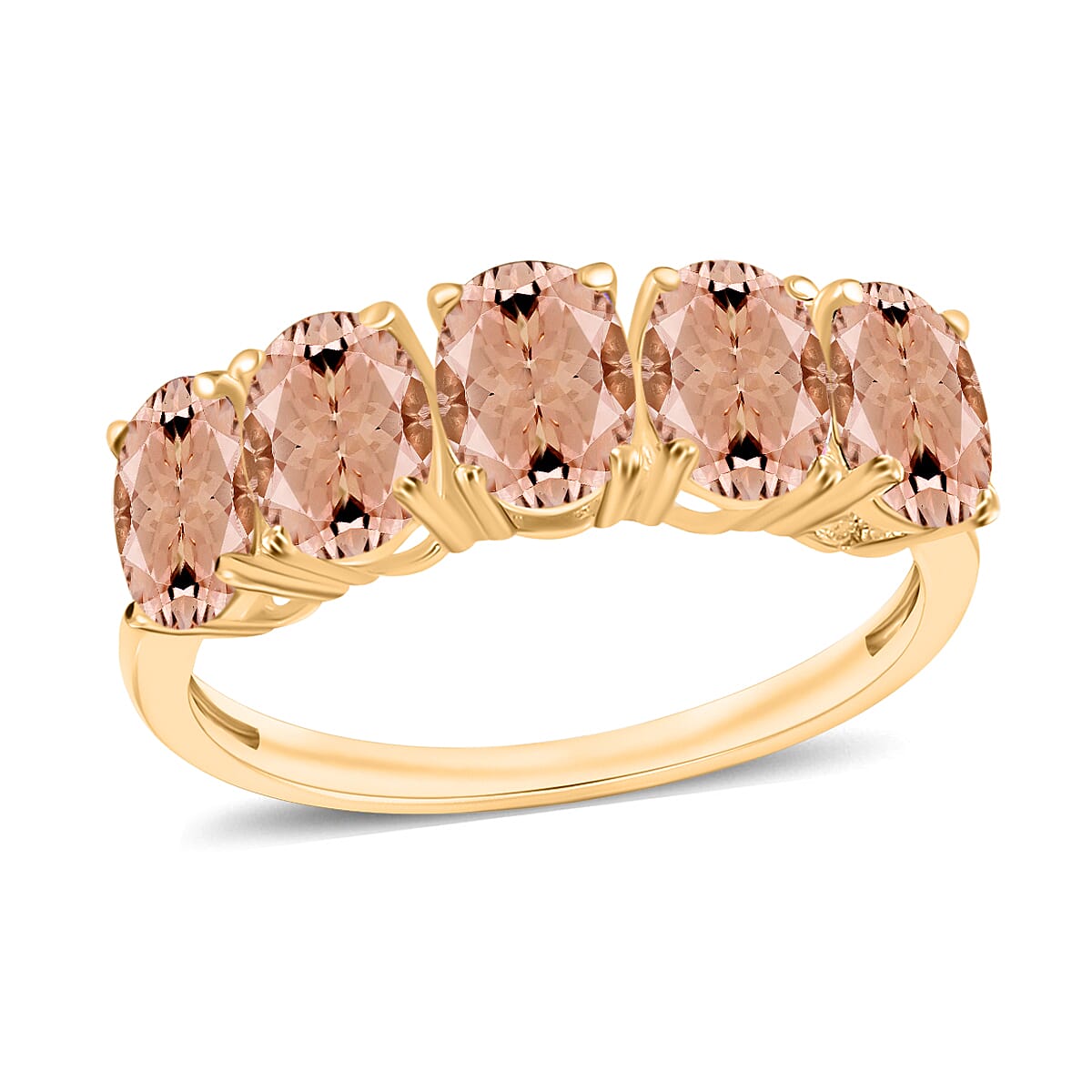 18K Yellow Gold   Pink Morganite  5 Stone Ring 4.50 ct,  Gold Wt. 5.5 Gms  4.500  Ct.