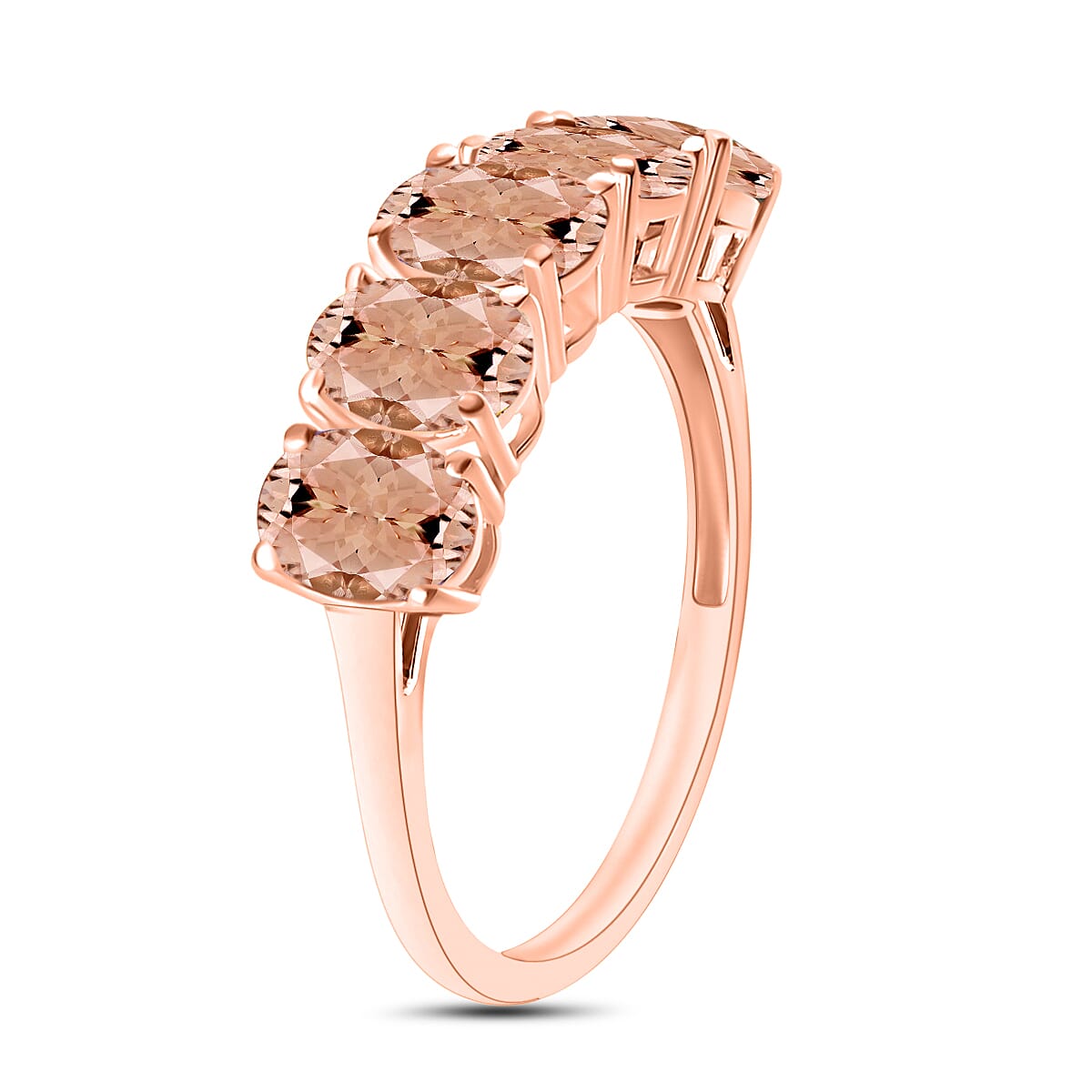 18K Rose Gold   Pink Morganite  5 Stone Ring 4.50 ct,  Gold Wt. 1 Gms  4.500  Ct.