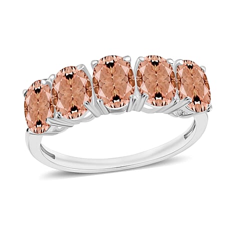 950 Platinum AAAA Pink Morganite 5 Stone Ring 3.78 Ct, Platinum Wt. 4.78 Gms.