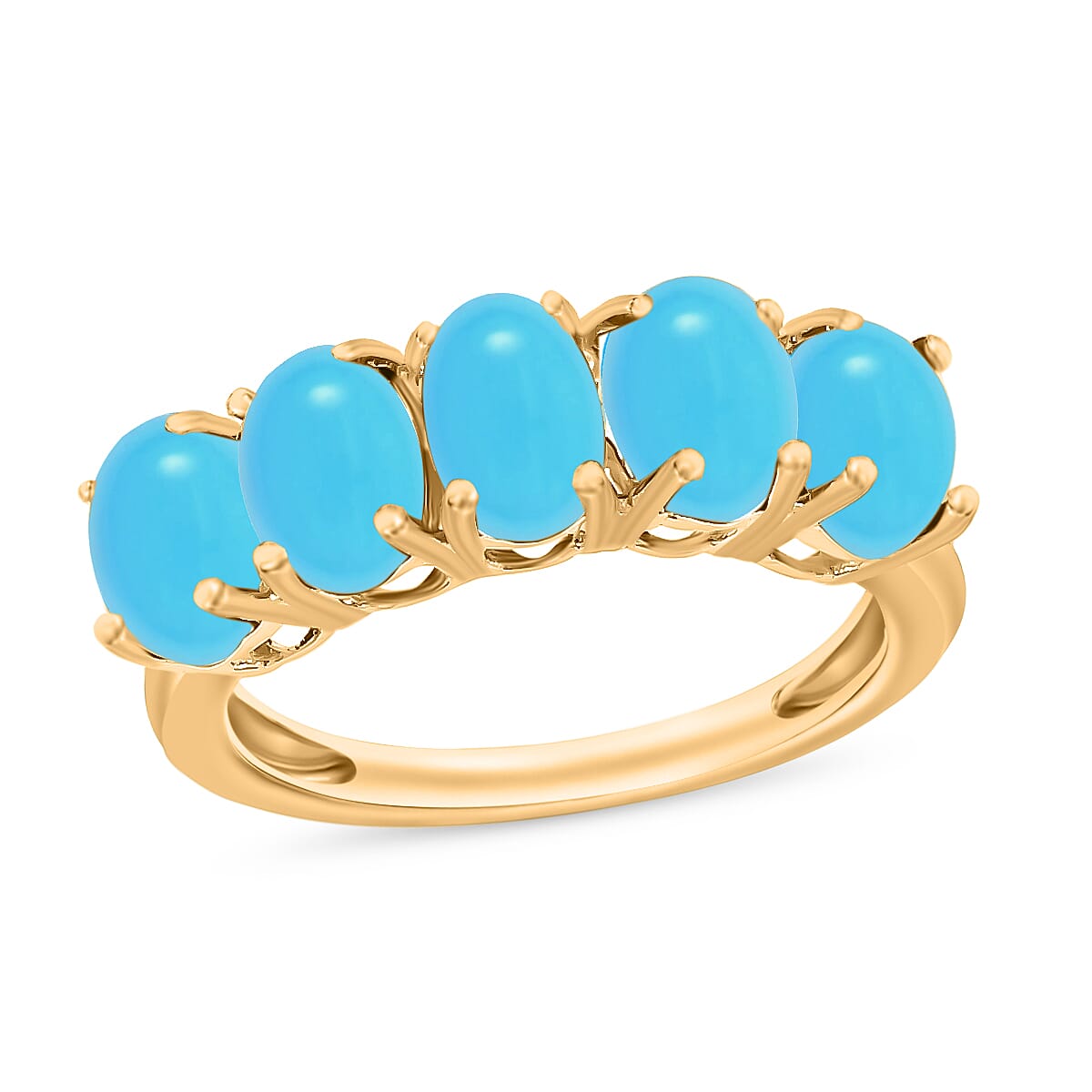 Sleeping Beauty Turquoise  5 Stone Ring in Vermeil YG Sterling Silver 2.75 ct  2.500  Ct.