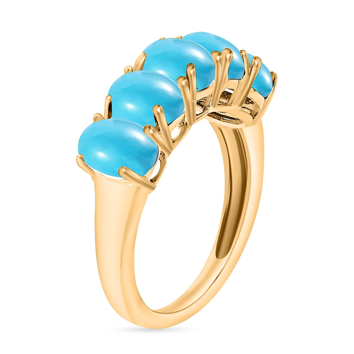 Sleeping Beauty Turquoise  5 Stone Ring in Vermeil YG Sterling Silver 2.75 ct  2.500  Ct.