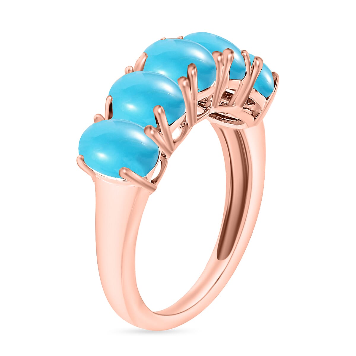 Sleeping Beauty Turquoise  5 Stone Ring in Vermeil RG Sterling Silver 2.75 ct  2.500  Ct.