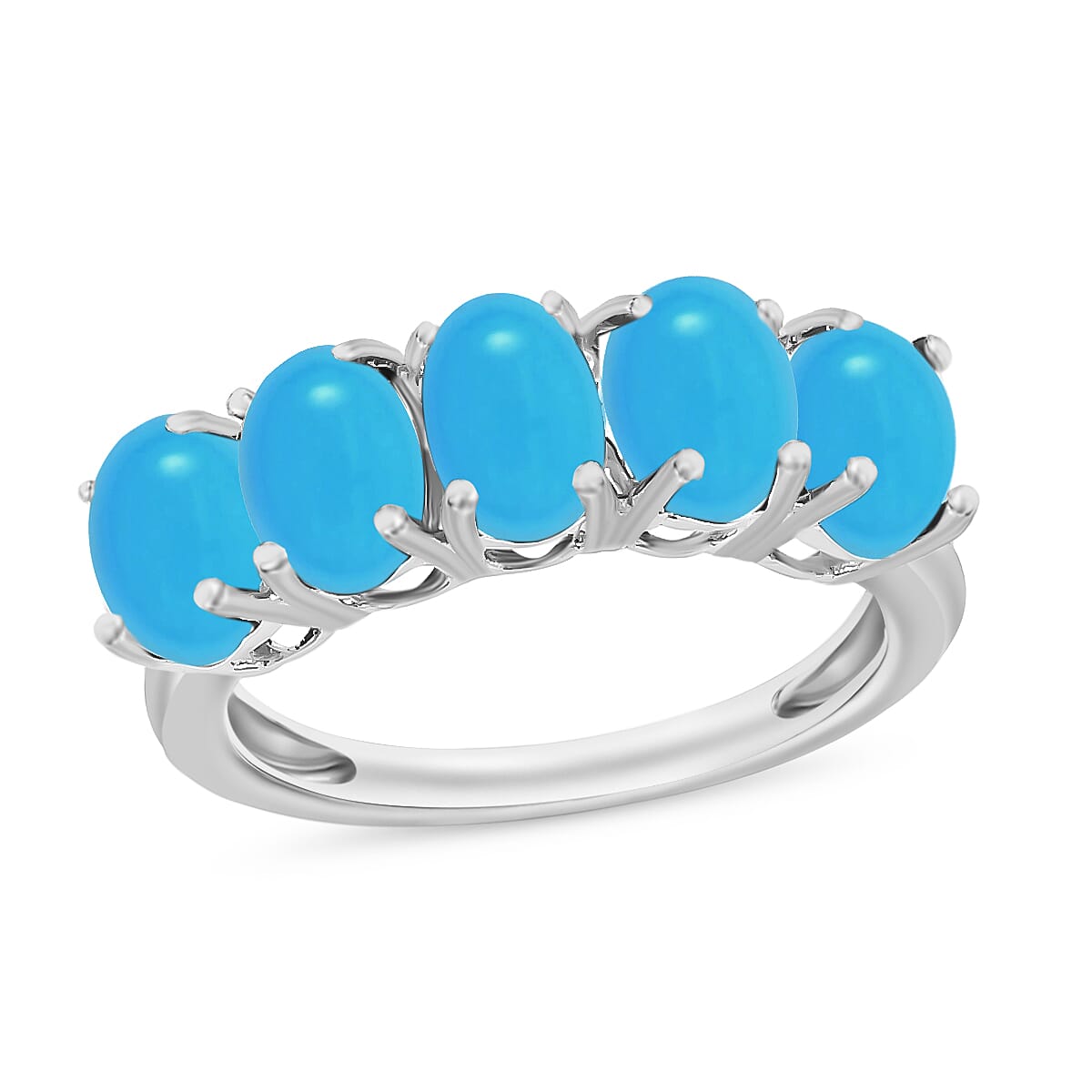 14K W Gold  AA   Sleeping Beauty Turquoise  5 Stone Ring 2.75 ct,  Gold Wt. 4 Gms  2.750  Ct.