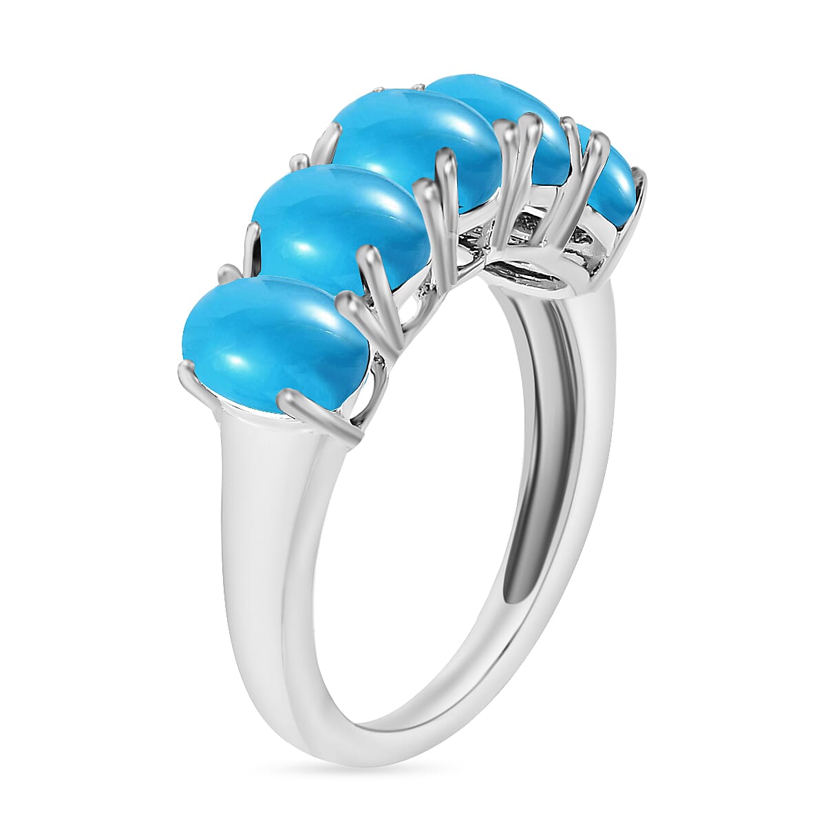 14K W Gold  AA   Sleeping Beauty Turquoise  5 Stone Ring 2.75 ct,  Gold Wt. 4 Gms  2.750  Ct.
