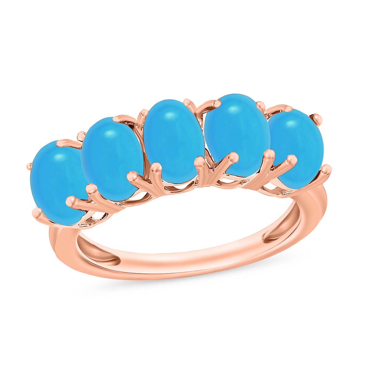 14K Rose Gold  AAA   Sleeping Beauty Turquoise  5 Stone Ring 2.75 ct,  Gold Wt. 4 Gms  2.750  Ct.