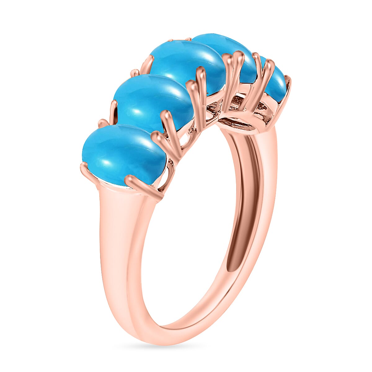 14K Rose Gold  AAA   Sleeping Beauty Turquoise  5 Stone Ring 2.75 ct,  Gold Wt. 4 Gms  2.750  Ct.