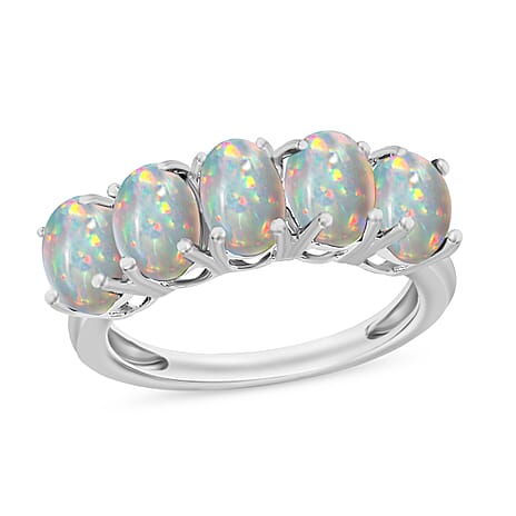 Ethiopian Opal 5 Stone Ring in Platinum Overlay Sterling Silver 1.88 Ct.