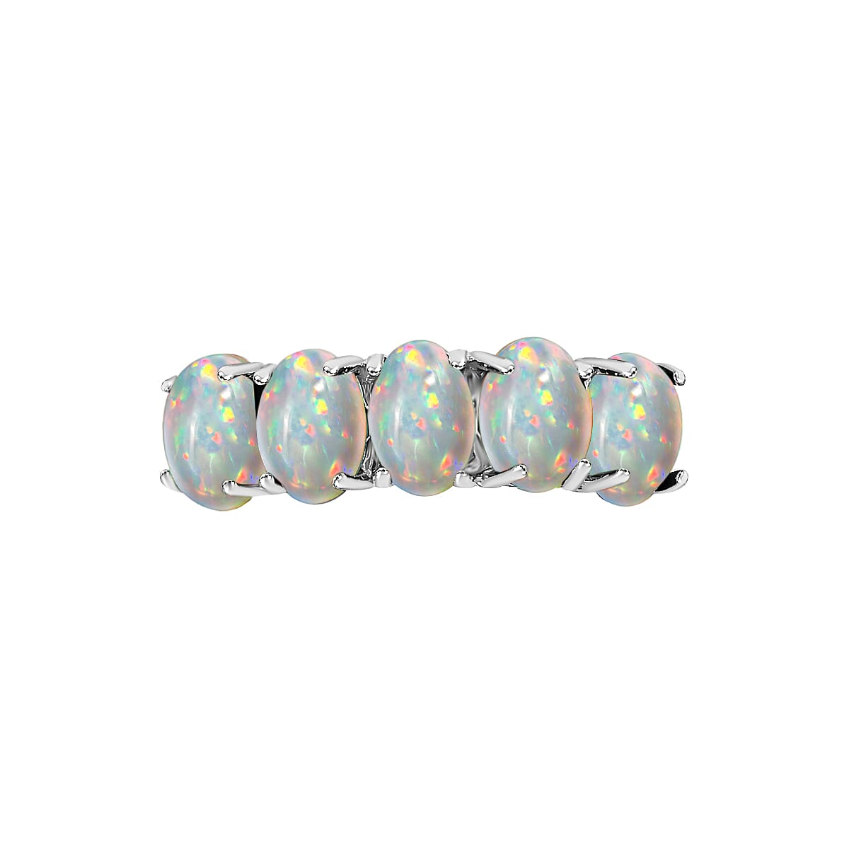Ethiopian Opal 5 Stone Ring in Platinum Overlay Sterling Silver 1.88 Ct.