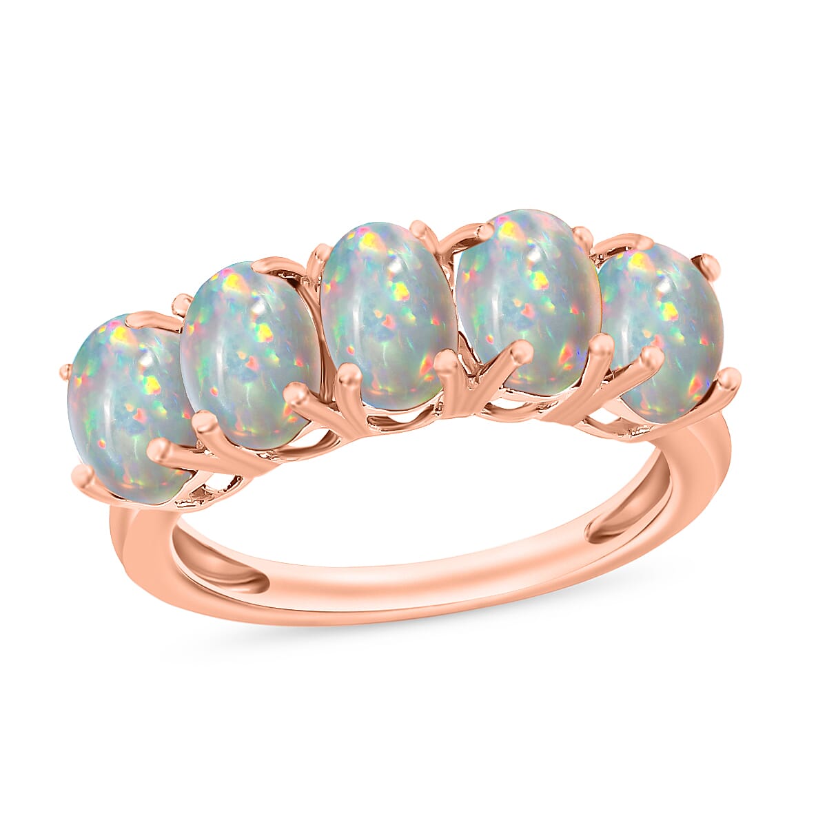Ethiopian Opal 5 Stone Ring in Vermeil Rose Gold Sterling Silver 1.50 Ct