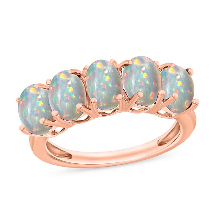 Ethiopian Opal 5 Stone Ring in Vermeil Rose Gold Sterling Silver 1.50 Ct