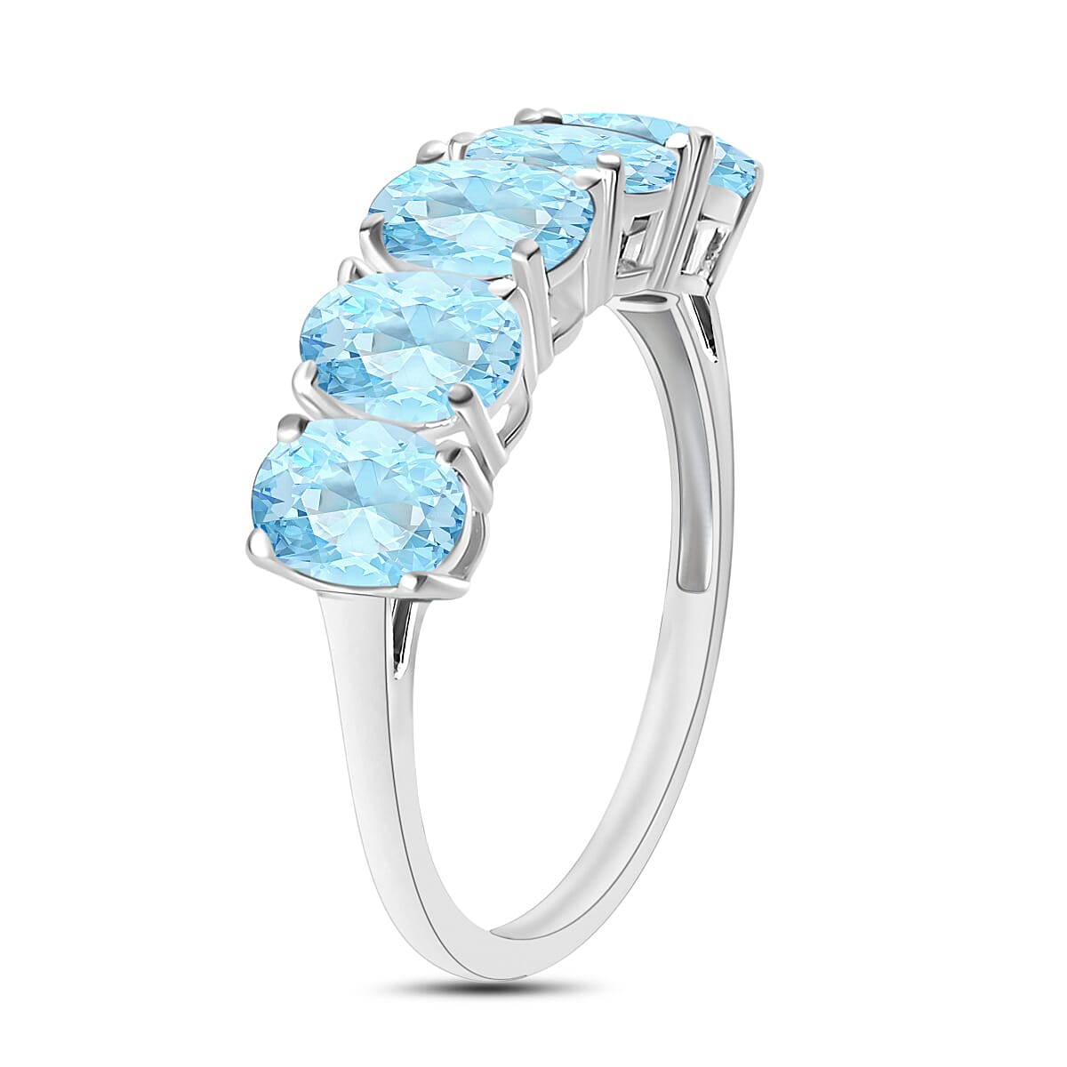 Aquamarine 5 Stone Ring in Sterling Silver.