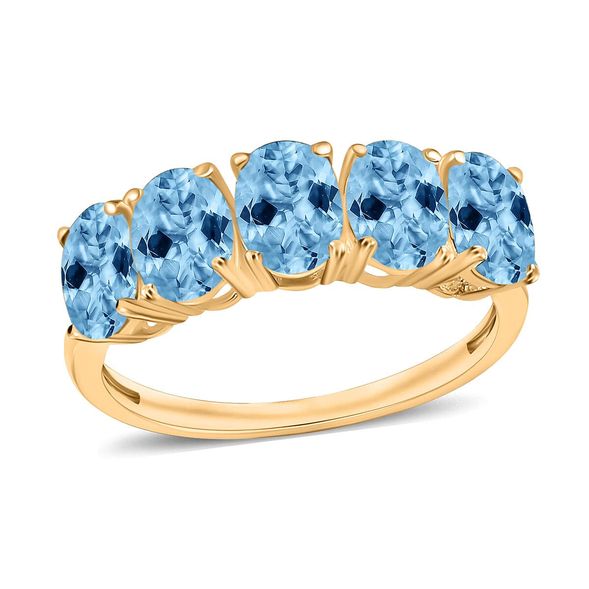 Santamaria Aquamarine  5 Stone Ring in 18K Gold.