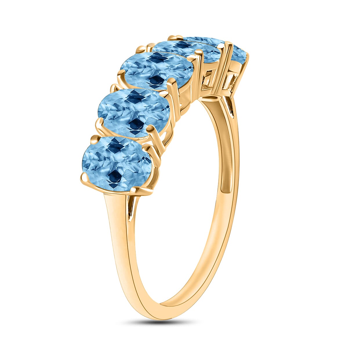 Santamaria Aquamarine  5 Stone Ring in 18K Gold.