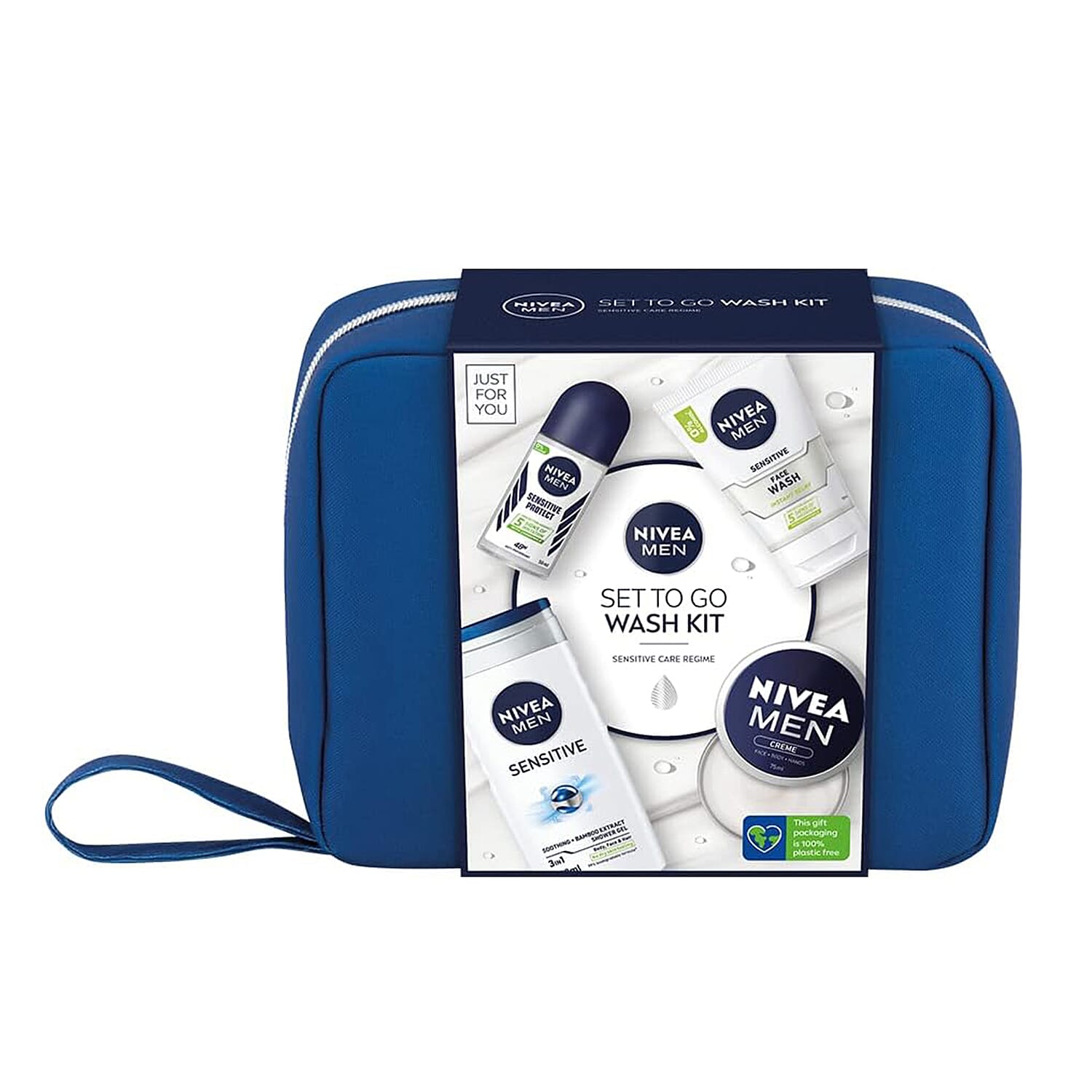 NIVEA Mens 5 Piece Set To Go Wash Kit (Incl Shower Gel, Face Wash, Anti-Perspirant Roll-On, Moisturising Cream and Hanging Wash Bag)