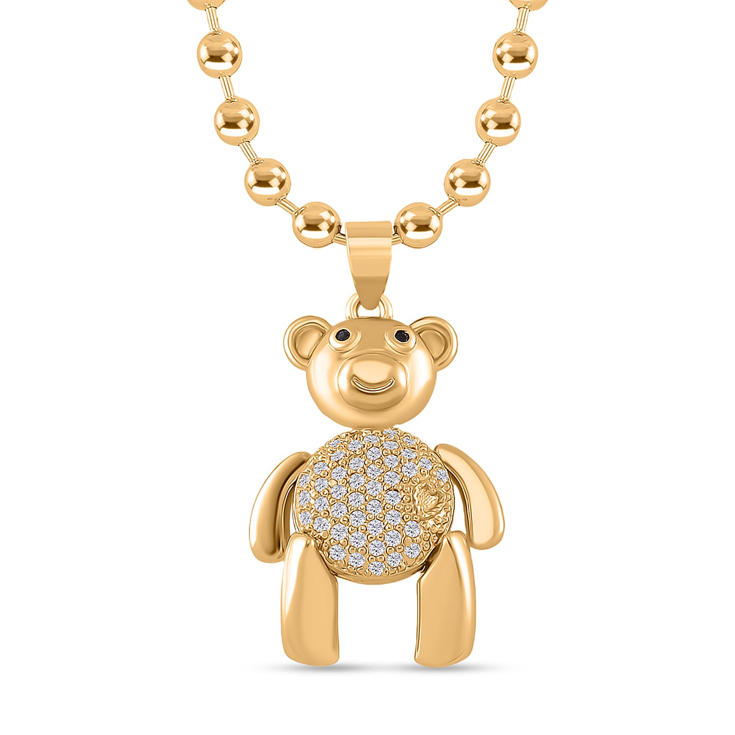 White Cubic Zirconia Necklace with Pendant (Size - 18-2) in Yellow Gold Tone