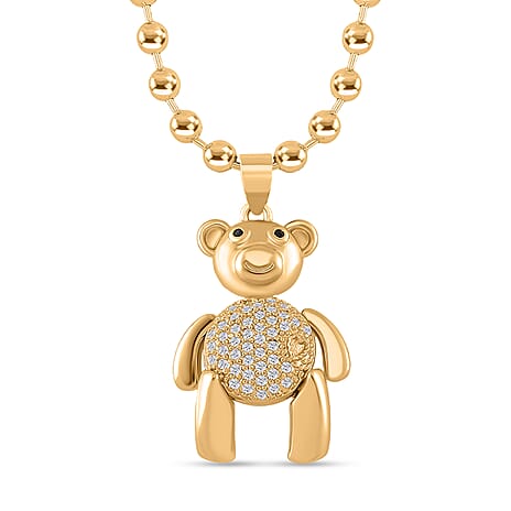 White Cubic Zirconia Necklace with Pendant (Size - 18-2) in Yellow Gold Tone