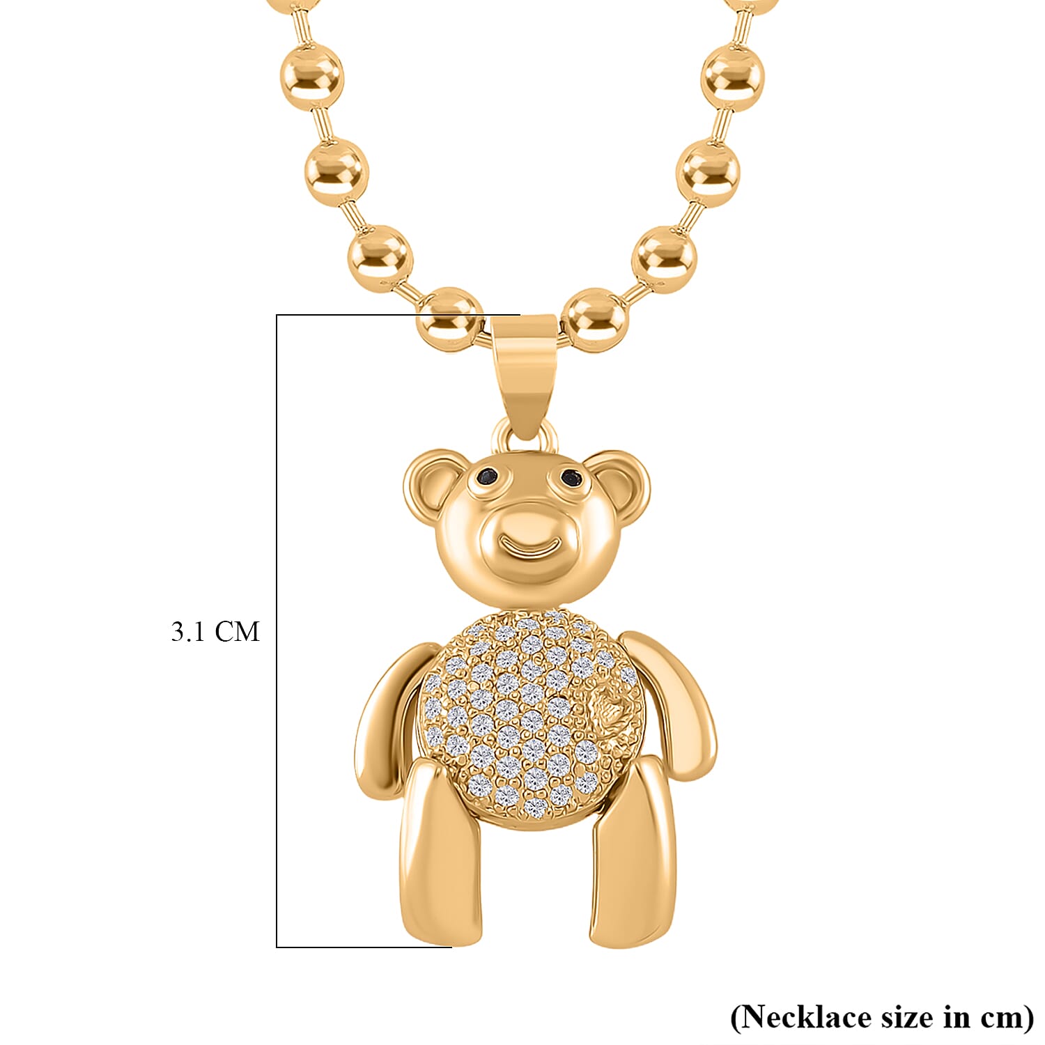 White Cubic Zirconia Necklace with Pendant (Size - 18-2) in Yellow Gold Tone