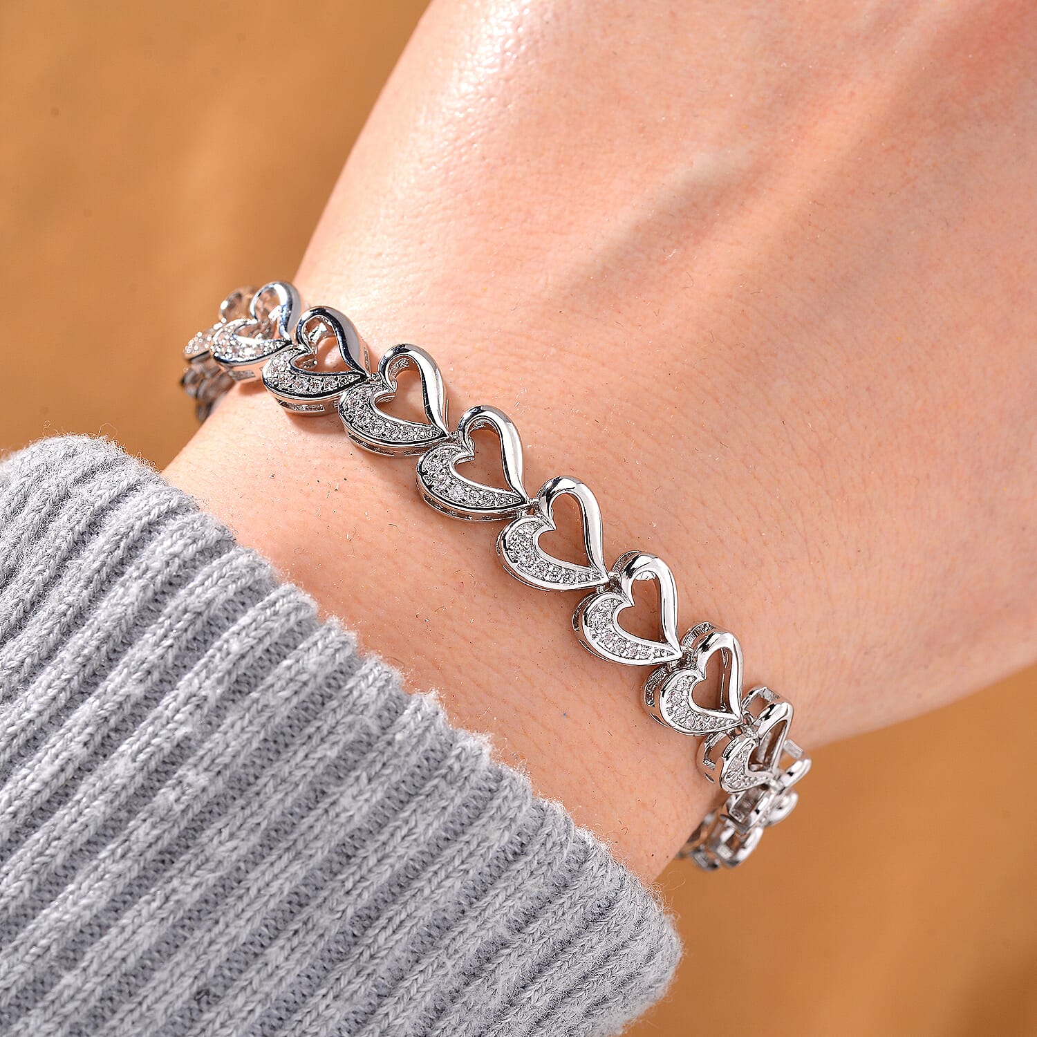 Designer Inspired-White Cubic Zirconia Bracelet (Size - 7.5)