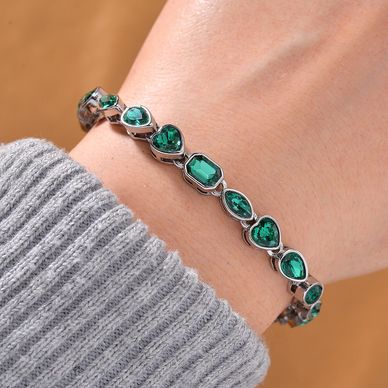 Austrian Green Crystal Bracelet (Size - 7.5) 