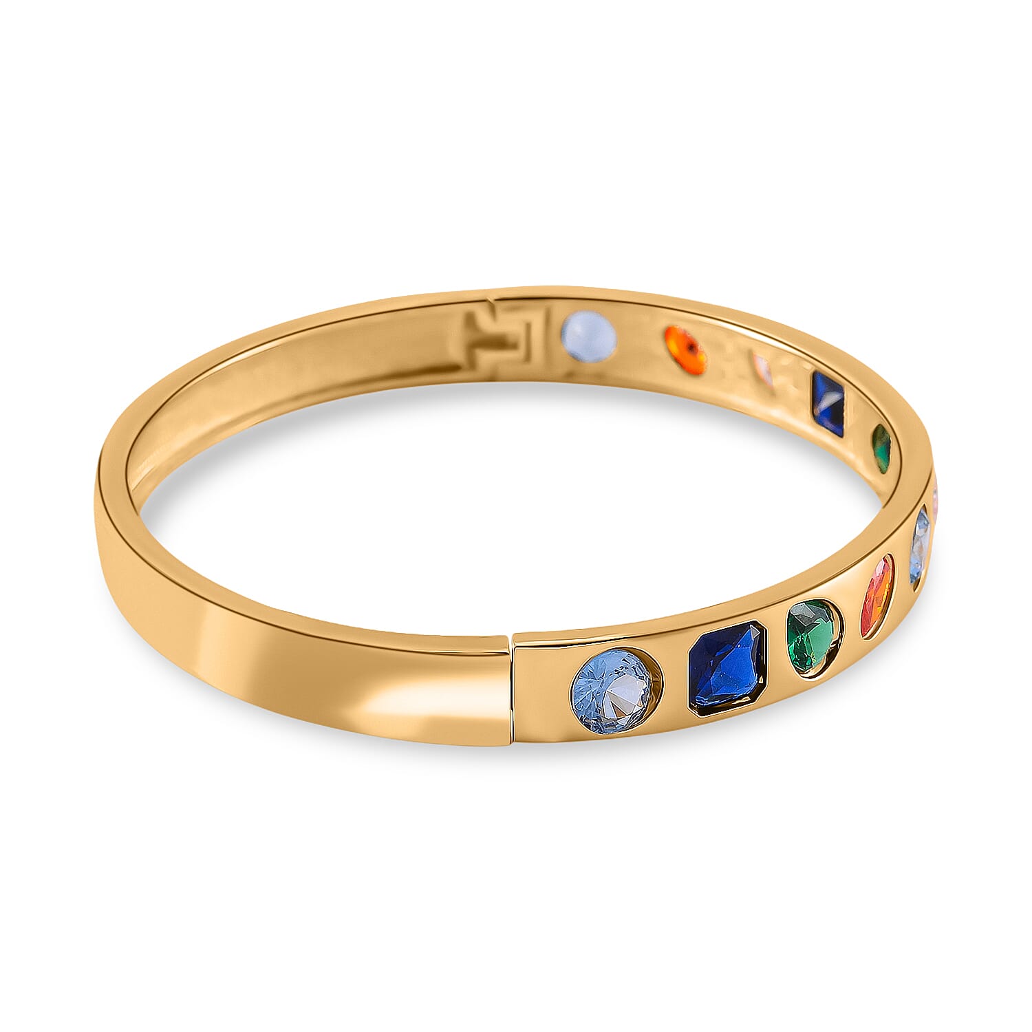 Designer Inspired Multi Colour Cubic Zirconia Bangle (Size - 7.5) in Yellow Gold Tone
