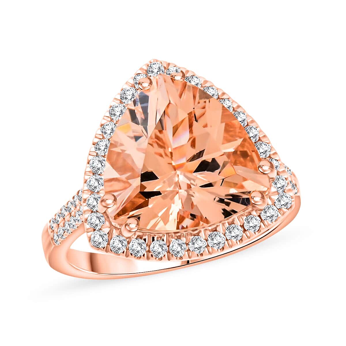 Luxoro  10K Rose Gold  AAA   Morganite ,  White Diamond  I2 Ring 5.15 ct,  Gold Wt. 4.28 Gms  5.150  Ct.