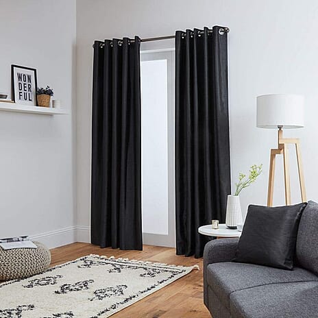 Silk Finish Eyelet Curtains Pair (Size 66X90) - Black