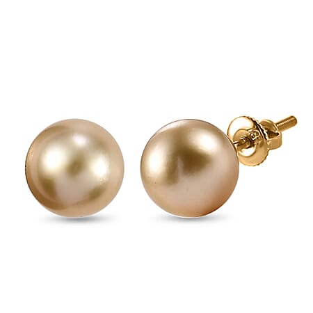 ILIANA- 18K Yellow Gold AAA Golden South Sea Pearl (8mm to 9mm) Earring With Screw Back