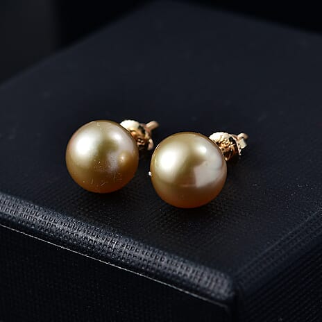 ILIANA- 18K Yellow Gold AAA Golden South Sea Pearl (8mm to 9mm) Earring With Screw Back