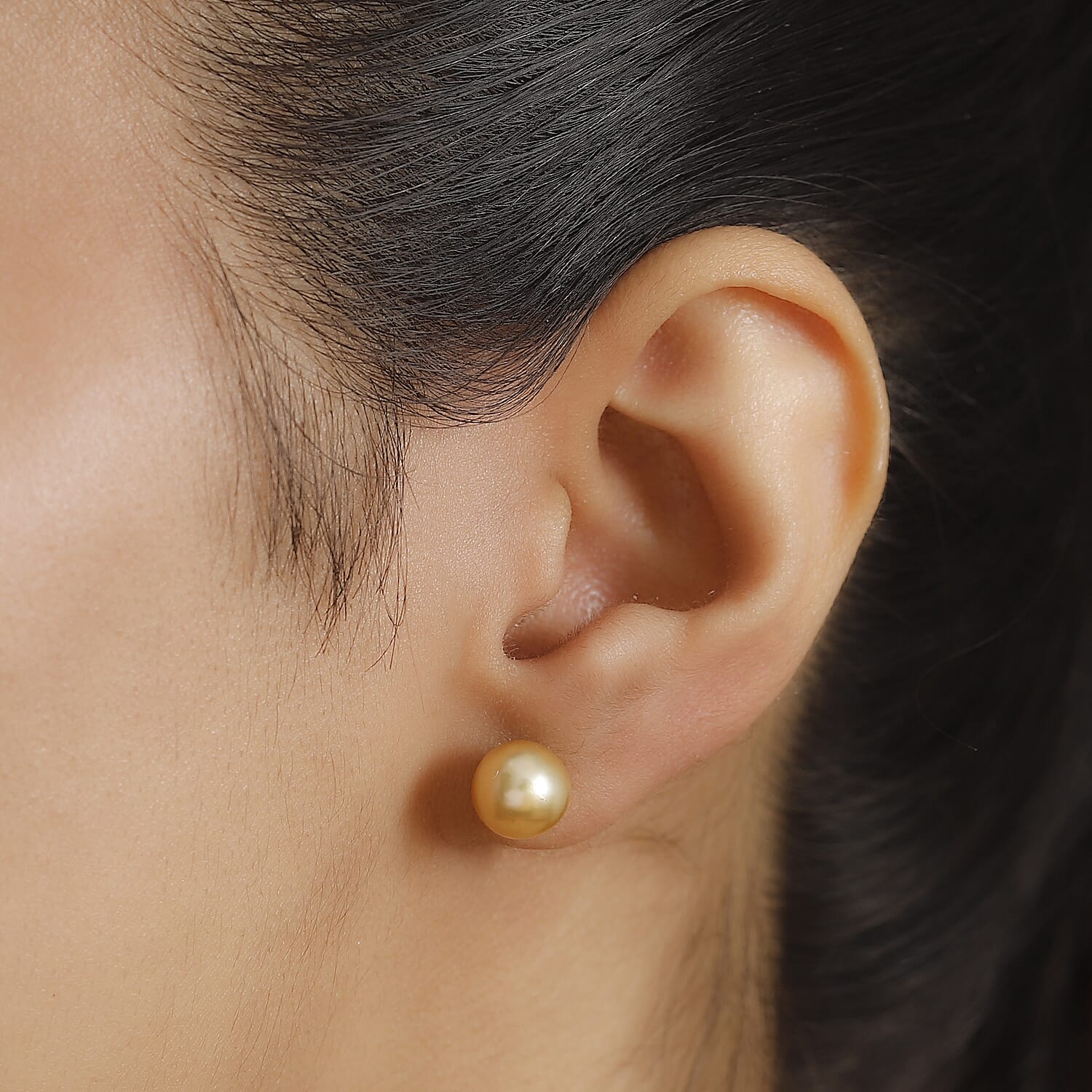 ILIANA- 18K Yellow Gold AAA Golden South Sea Pearl (8mm to 9mm) Earring With Screw Back