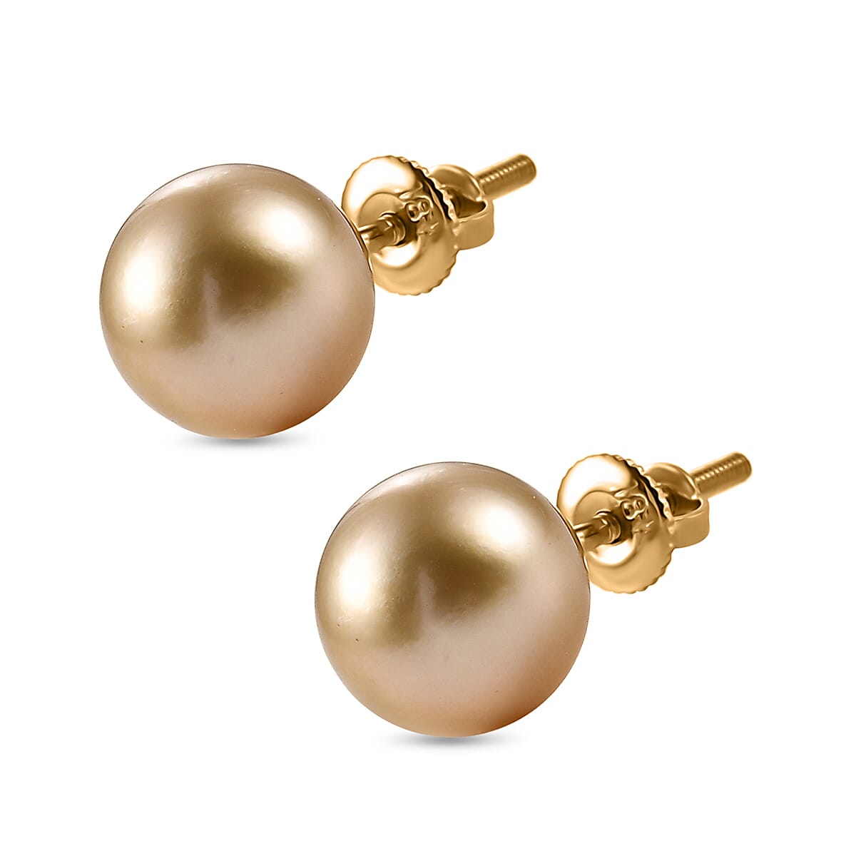 ILIANA- 18K Yellow Gold AAA Golden South Sea Pearl (8mm to 9mm) Earring With Screw Back